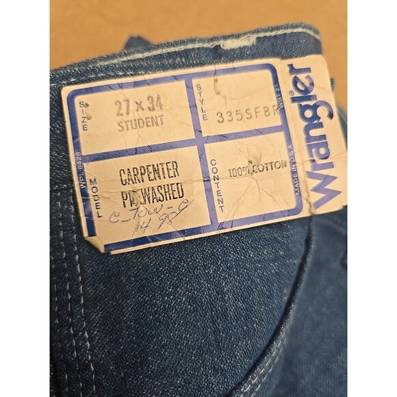 Vintage Wrangler Jeans Boys 27x34 Blue Denim Carpenter Prewashed USA Student 70s - Picture 3 of 10